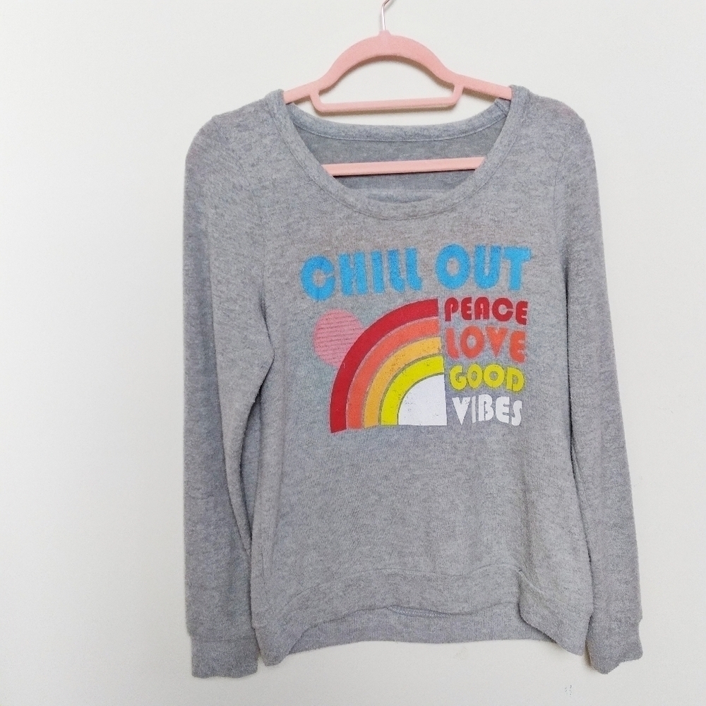 Chaser Cozy Hippie Peace Love Open Back Grey Sweatshirt Size Medium